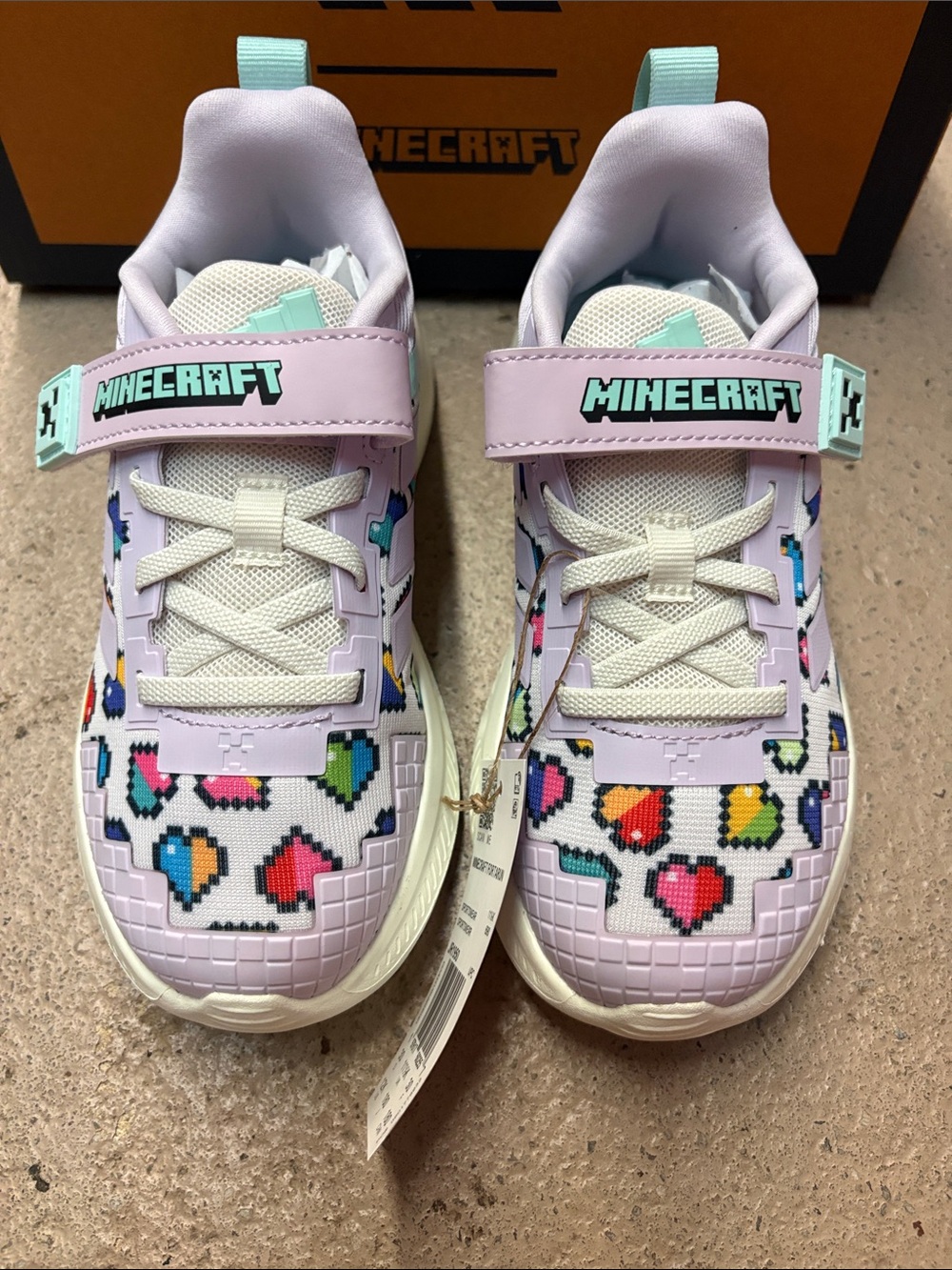 adidas Kids Lavender & Mint Minecraft Pixel Heart Sneakers - Picture 2 of 3